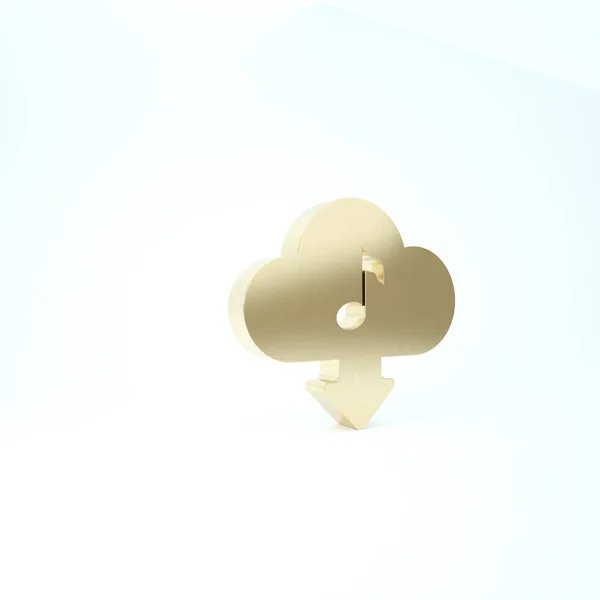 Gold Cloud descargar icono de música aislado sobre fondo blanco. Servicio de transmisión de música, computación en nube de sonido, transmisión de medios en línea, onda de audio. 3D ilustración 3D render —  Fotos de Stock