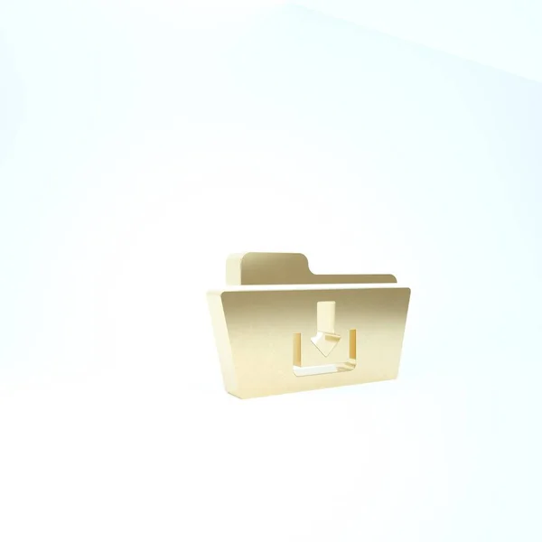 Ícone de download de pasta de ouro isolado no fundo branco. 3D ilustração 3D render — Fotografia de Stock