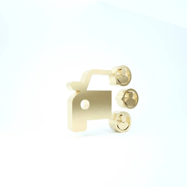 Gold Carsharing mit einer Gruppe von Menschen Symbol isoliert auf weißem Hintergrund. Carsharing-Schild. Transportvermietungskonzept. 3D Illustration 3D Renderer — Stockfoto