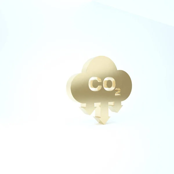 Emise zlata Co2 v cloudové ikoně izolované na bílém pozadí. Symbol vzorce oxidu uhličitého, koncepce znečištění smogem, koncepce životního prostředí. 3D ilustrace 3D vykreslení — Stock fotografie