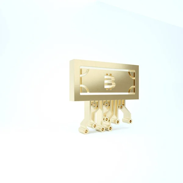 Złota kryptowaluta bitcoin w kole z ikoną obwodu mikrochipowego izolowane na białym tle. Technologia blockchain, rynek cyfrowy. Ilustracja 3d — Zdjęcie stockowe