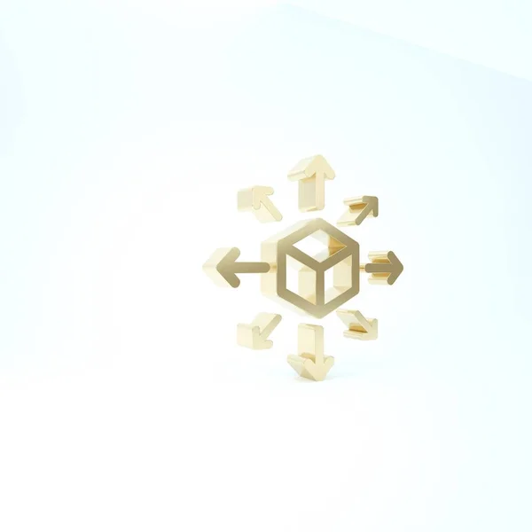 Arany Distribution ikon elszigetelt fehér háttérrel. Tartalomterjesztési koncepció. 3d illusztráció 3d render — Stock Fotó