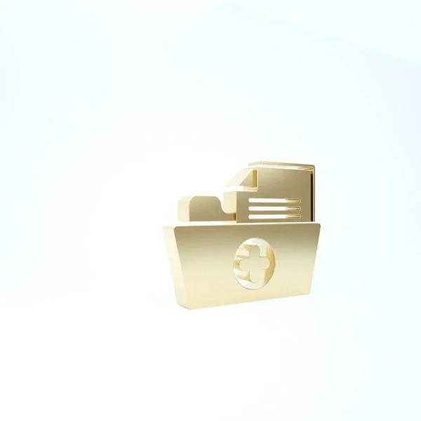 Gold Medical health record folder for healthcare icon isolated on white background. Patient file icon. Medical history symbol. 3d illustration 3D render — Stock Photo, Image