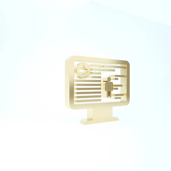 Gold Medical clinical record on monitor icon isolated on white background. Health insurance form. Prescription, medical check marks report. 3d illustration 3D render