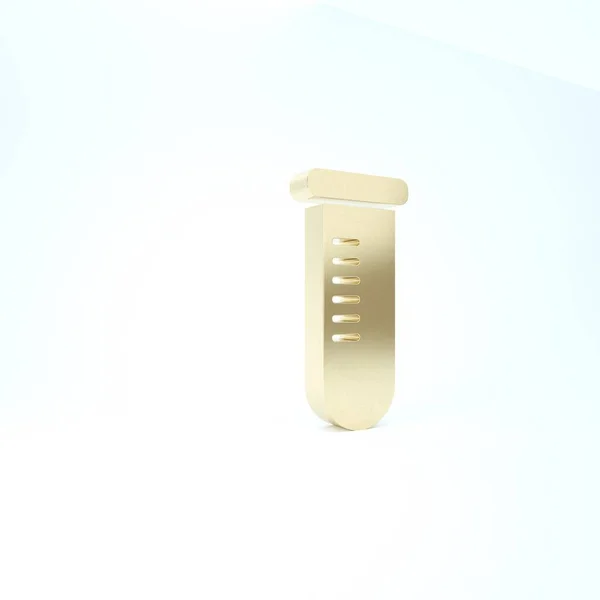 Tubo ou frasco de teste de ouro - ícone de teste de laboratório químico isolado em fundo branco. Laboratório, sinal de vidro científico. 3D ilustração 3D render — Fotografia de Stock