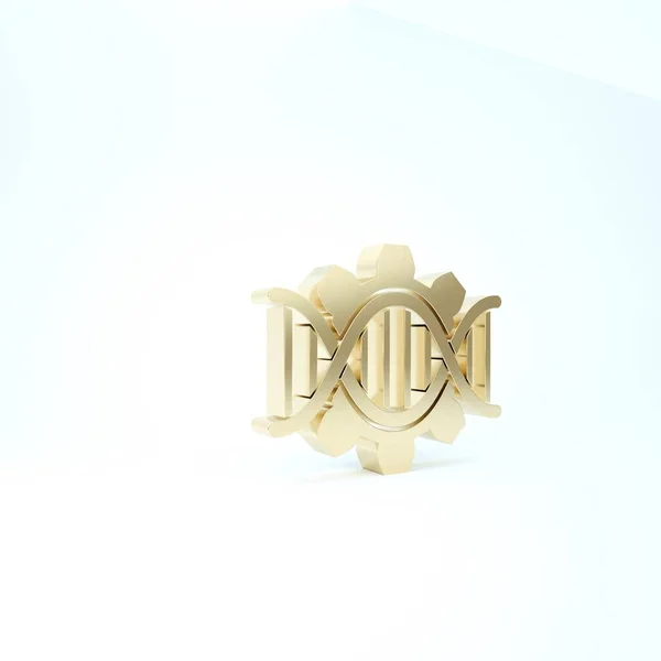 Gold Genetic engineering icon isolated on white background. DNA analysis, genetics testing, cloning, paternity testing. 3d illustration 3D render