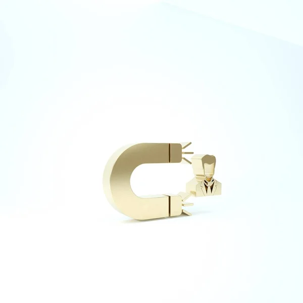 Gold Client attirant icône isolée sur fond blanc. fidélisation de la clientèle, support et service. Homme client attirant avec aimant. Illustration 3D rendu 3D — Photo