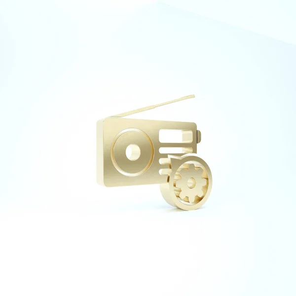 Gold Radio with antenna and gear icon isolated on white background. Adjusting app, service concept, setting options, maintenance, repair, fixing. 3d illustration 3D render — Stock Photo, Image