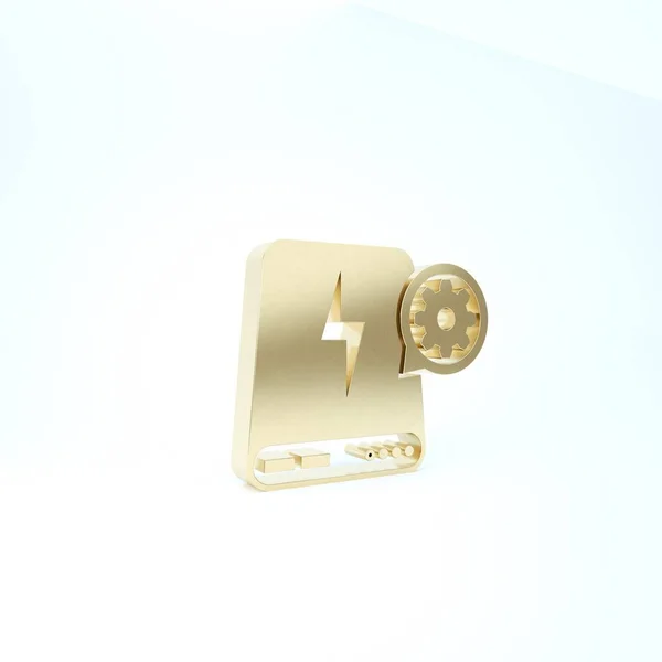 Gold Power banka a převodovka ikona izolované na bílém pozadí. Nastavení aplikace, servisní koncept, možnosti nastavení, údržba, opravy, opravy. 3D ilustrace 3D vykreslení — Stock fotografie