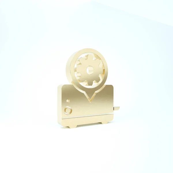 Gold-Toaster und Getriebe-Symbol isoliert auf weißem Hintergrund. Anpassung App, Servicekonzept, Einstellungsmöglichkeiten, Wartung, Reparatur, Reparatur. 3D Illustration 3D Renderer — Stockfoto