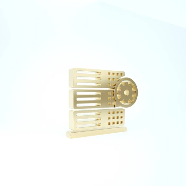 Icono de Gold Server y engranaje aislado sobre fondo blanco. Ajustar la aplicación, concepto de servicio, opciones de configuración, mantenimiento, reparación, fijación. 3D ilustración 3D render — Foto de Stock