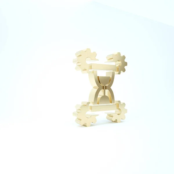 Ouro Ampulheta e engrenagem ícone isolado no fundo branco. Símbolo de gestão de tempo. Ícone de relógio e engrenagem. Símbolo de produtividade. 3D ilustração 3D render — Fotografia de Stock