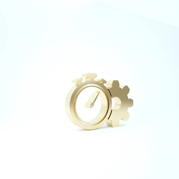 Ікона Gold Time Management ізольована на білому тлі. Годинник і знак передачі. Символ продукції. 3D-рендеринг — стокове фото