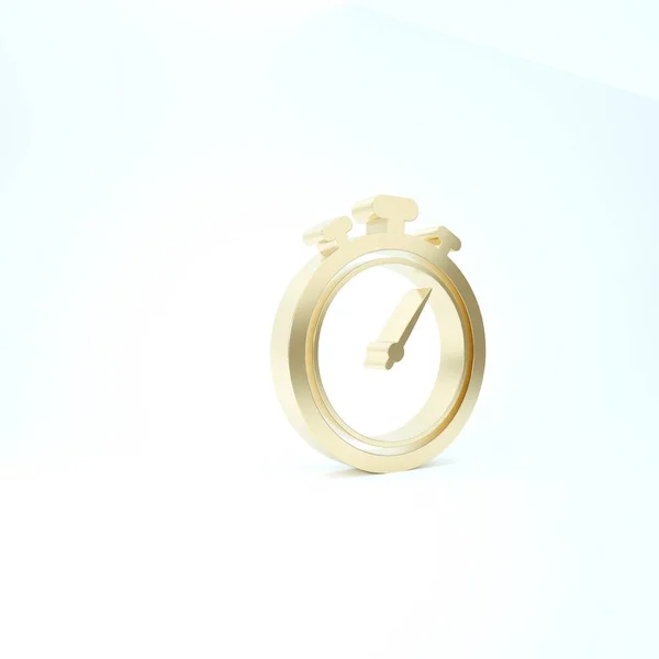 Arany Stopwatch ikon elszigetelt fehér háttérrel. Időzítő jel. Kronométer jel. 3d illusztráció 3D render — Stock Fotó