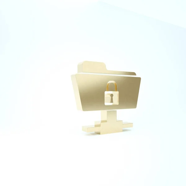 Ouro FTP pasta e ícone de bloqueio isolado no fundo branco. Conceito de atualização de software, protocolo de transferência de ftp. Segurança, segurança, proteção conceito. 3D ilustração 3D render — Fotografia de Stock