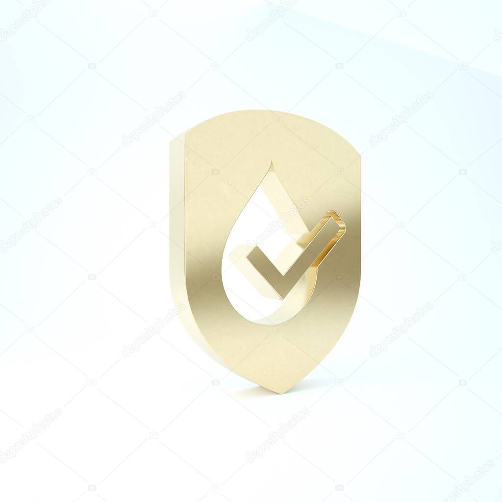 Gold Waterproof icon isolated on white background. Water resistant or liquid protection concept. 3d illustration 3D render