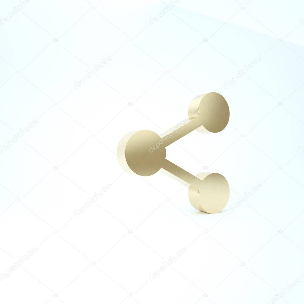 Gold Share icon isolated on white background. Share, sharing, communication pictogram, social media, connection, network, distribute sign. 3d illustration 3D render