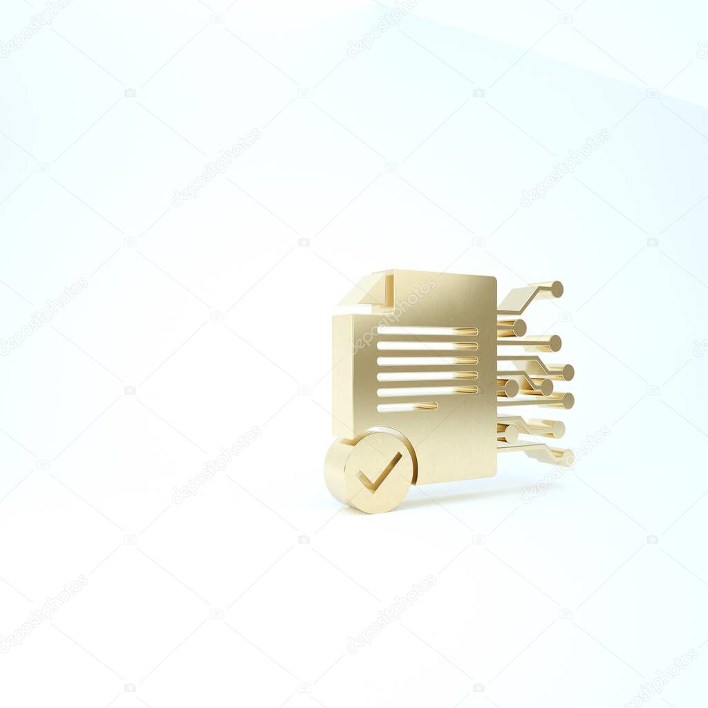 Gold Smart contract icon isolated on white background. Blockchain technology, cryptocurrency mining, bitcoin, altcoins, digital money market. 3d illustration 3D render