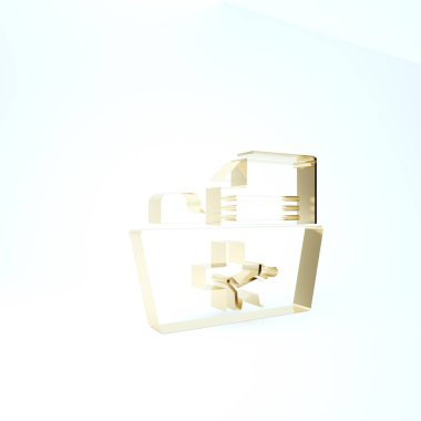 Beyaz arka planda izole edilmiş Altın Tıbbi kayıt klasörü ikonu. Köpek ya da kedi pençesi izi. Evcil hayvan için belge. Hasta dosya simgesi. 3d illüstrasyon 3d canlandırma