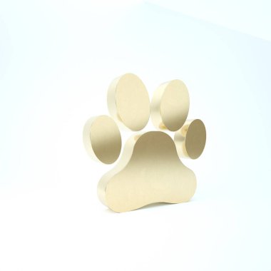 Altın Pençe yazdırma simgesi beyaz arkaplanda izole edildi. Köpek ya da kedi pençesi izi. Hayvan izleri. 3d illüstrasyon 3B canlandırma