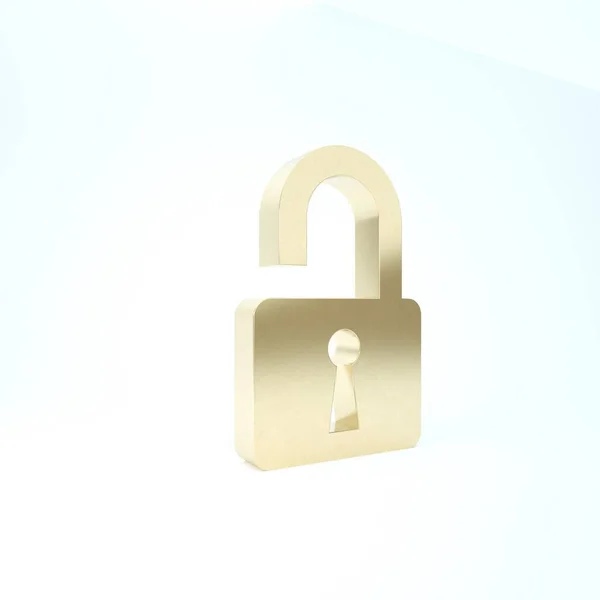 Or Ouvrir cadenas icône isolée sur fond blanc. Panneau ouvert. Concept de cybersécurité. Protection des données numériques. Sécurité. Illustration 3D rendu 3D — Photo