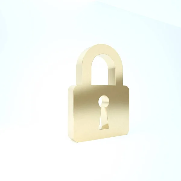 Ikona Gold Lock odizolowana na białym tle. Zamknięty znak kłódki. Koncepcja cyberbezpieczeństwa. Ochrona danych cyfrowych. Bezpieczeństwo. Ilustracja 3d — Zdjęcie stockowe