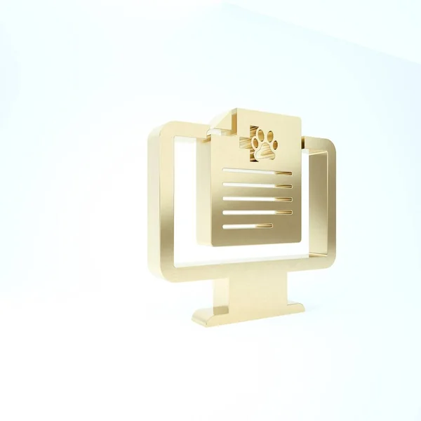 Gold Medical clinical record pet on monitor icon isolated on white background. Health insurance form. Prescription, medical check marks report. 3d illustration 3D render — ストック写真