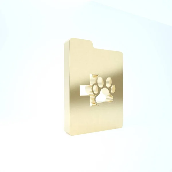 Gold Clipboard z medycznym rekordem klinicznym ikona zwierzaka izolowane na białym tle. Formularz ubezpieczenia zdrowotnego. Raport z badań lekarskich. Ilustracja 3D 3D renderowania — Zdjęcie stockowe