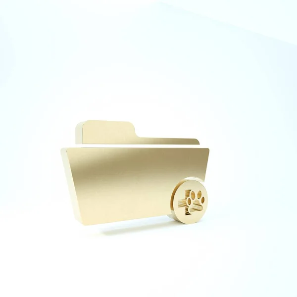 Gold Medical veterinary record folder icon isolated on white background. Dog or cat paw print. Document for pet. Patient file icon. 3d illustration 3D render