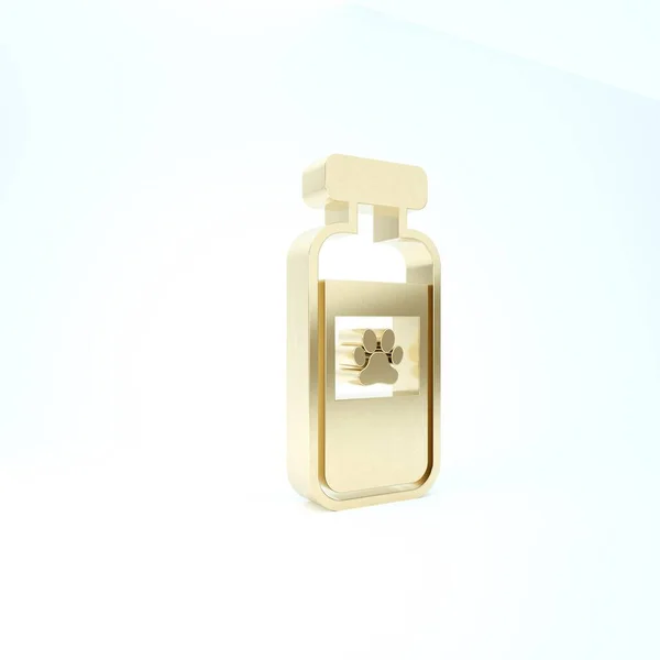 Altın Evcil Hayvanlar şişesi tıbbi ikonu beyaz arka planda izole edilmiş. Hayvan için reçeteli ilaç. 3d illüstrasyon 3d canlandırma — Stok fotoğraf
