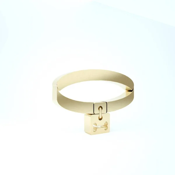 Collar Gold Dog con etiqueta con nombre e icono de placa ósea aislado sobre fondo blanco. Suministros para animales domésticos. Cuidado de gatos y perros. Cadenas para perros. 3D ilustración 3D render — Foto de Stock