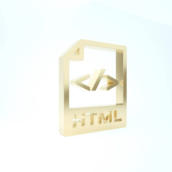 Gold HTML file document. Download html button icon isolated on white background. HTML file symbol. Markup language symbol. 3d illustration 3D render — Stock Photo, Image
