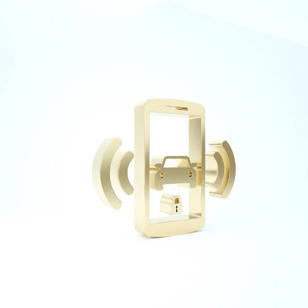Gold Smart car alarm system icon isolated on white background. The smartphone controls the car security on the wireless. 3d illustration 3D render — Stock Photo, Image