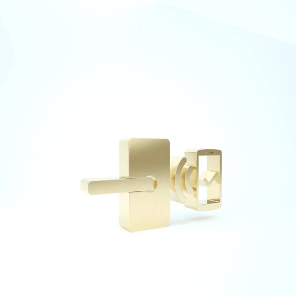 Cerradura de puerta Gold Digital con tecnología inalámbrica para desbloquear icono aislado sobre fondo blanco. Señal de la puerta. Hogar inteligente de seguridad. 3D ilustración 3D render — Foto de Stock