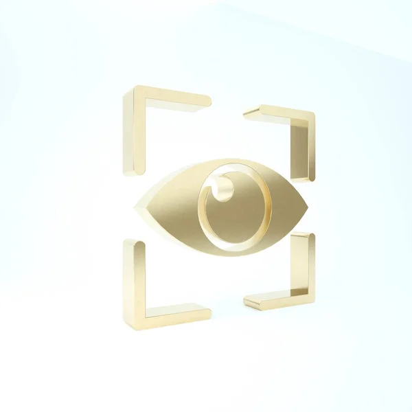 Το εικονίδιο σάρωσης Gold Eye απομονώθηκε σε λευκό φόντο. Σάρωση ματιού. Σύμβολο ελέγχου ασφαλείας. Κυβερνο-σημάδι. 3D απεικόνιση 3d καθιστούν — Φωτογραφία Αρχείου