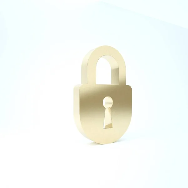 白い背景に隔離されたゴールドロックアイコン。南京錠のサイン。セキュリティ、安全性、保護、プライバシーの概念。3Dイラスト3Dレンダリング — ストック写真