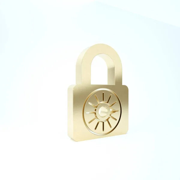 Gold Safe combination lock wheel icon isolated on white background. Combination padlock. Security, safety, protection, password, privacy. 3d illustration 3D render — ストック写真