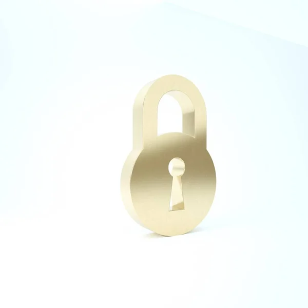 Gold Lock Symbol isoliert auf weißem Hintergrund. Vorhängeschloss. Sicherheit, Sicherheit, Schutz, Privatsphäre. 3D Illustration 3D Renderer — Stockfoto