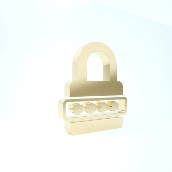 Icono de protección y acceso a la seguridad Gold Password aislado sobre fondo blanco. Icono de bloqueo. Seguridad, seguridad, protección, concepto de privacidad. 3D ilustración 3D render — Foto de Stock