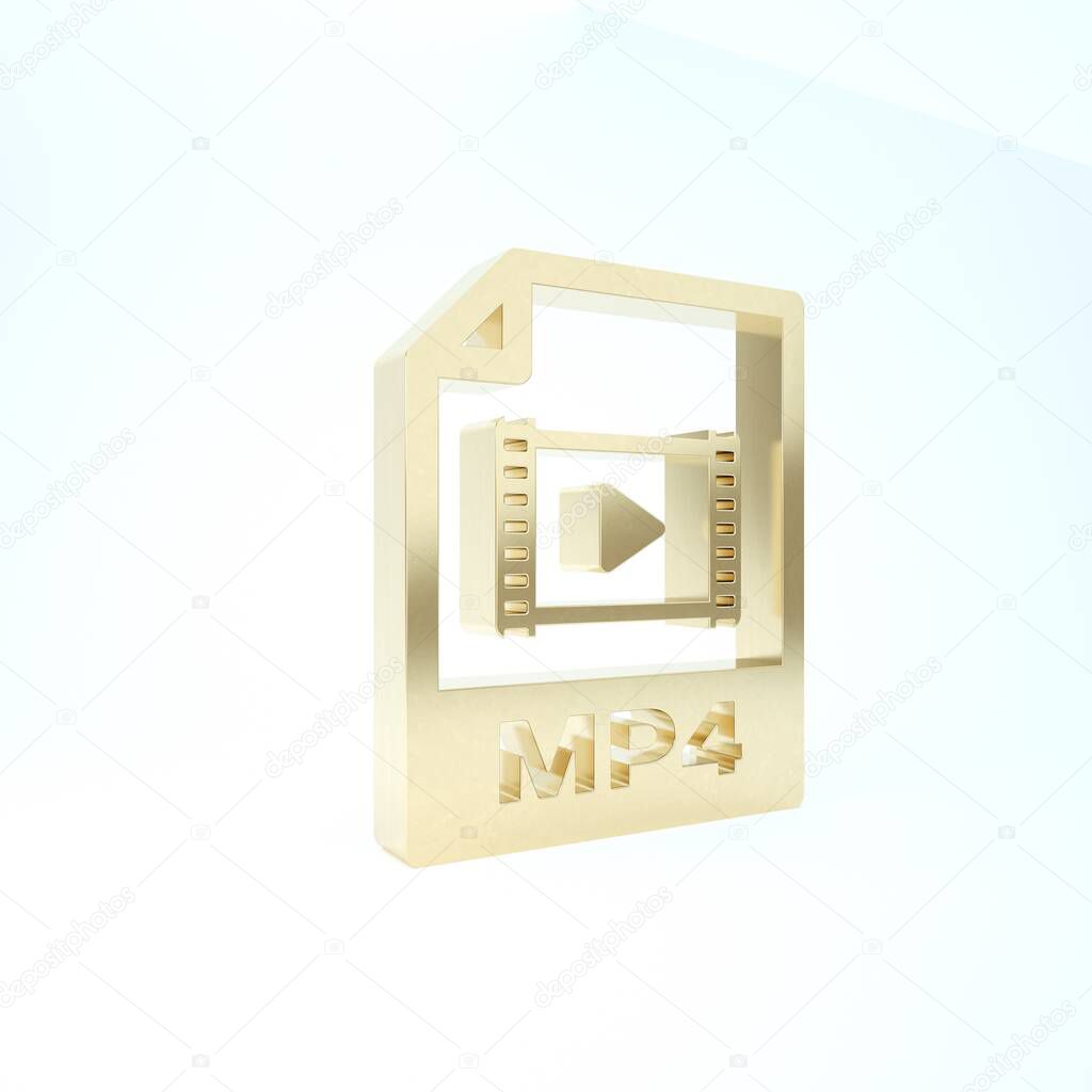 Gold MP4 file document. Download mp4 button icon isolated on white background. MP4 file symbol. 3d illustration 3D render