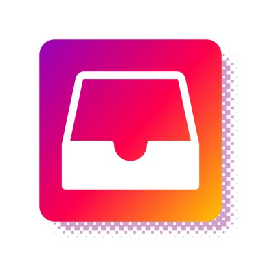 Beyaz sosyal medya gelen kutusu simgesi beyaz arkaplanda izole edildi. Sosyal ağ elemanı, sembol. Kare renk düğmesi. Vektör İllüstrasyonu