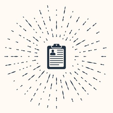 Özgeçmiş simgesi bej arkaplanda izole edilmiş gri pano. Özgeçmiş başvurusu. Müfredat vitae, profil fotoğraflı iş başvuru formu. Soyut çember rastgele noktalar. Vektör İllüstrasyonu