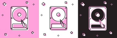 Disk sürücüsü simgesini pembe beyaz ve siyah arkaplanda izole et. Vektör İllüstrasyonu