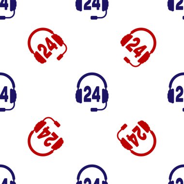 Destek ya da servis simgesi için mavi ve kırmızı kulaklık beyaz arka planda izole edilmiş kusursuz desen. Danışmanlık, yardım hattı, çağrı merkezi, faq, bakım, yardım. Vektör İllüstrasyonu
