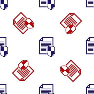 Mavi ve kırmızı belge koruma konsepti ikonu beyaz arka planda izole edilmiş kusursuz desen. Gizli bilgi ve gizlilik fikri, güvenlik, koruma, kalkan. Vektör İllüstrasyonu