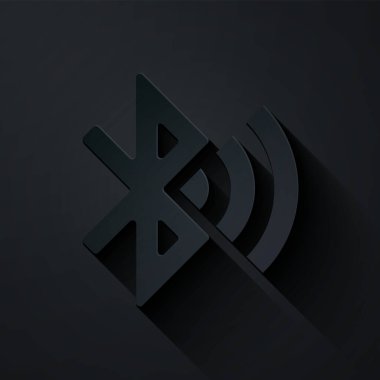 Kağıt kesiği Bluetooth bağlantılı simge siyah arkaplanda izole edildi. Kağıt sanatı tarzı. Vektör İllüstrasyonu