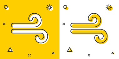 Siyah Rüzgar simgesi sarı ve beyaz arkaplanda izole edildi. Rüzgarlı bir hava. Rastgele dinamik şekiller. Vektör İllüstrasyonu