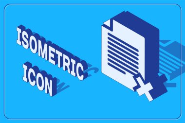 Mavi arkaplanda Isometric Sil dosya simgesi izole edildi. Reddedilmiş belge simgesi. Kağıt üzerinde çarmıh. Vektör İllüstrasyonu