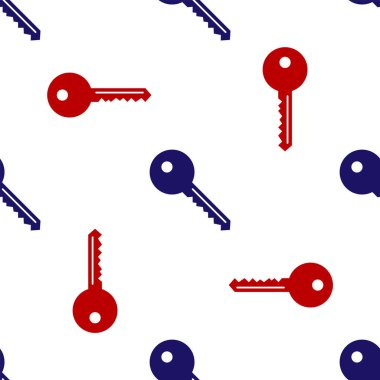 Mavi ve kırmızı anahtar simgesi beyaz arkaplanda izole edilmiş kusursuz desen. Vektör İllüstrasyonu