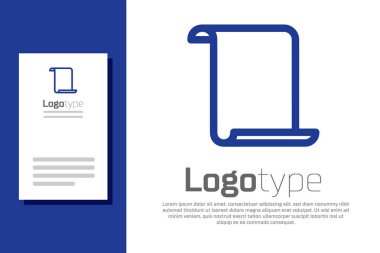 Mavi Kağıt kaydırma simgesi beyaz arkaplanda izole edildi. Tuvalin parşömen yazısı. Logo tasarım şablonu elemanı. Vektör İllüstrasyonu